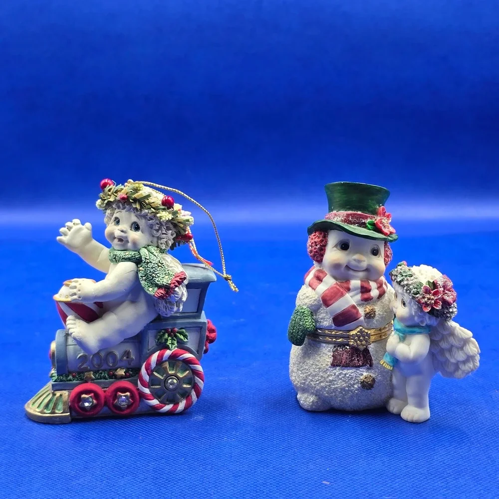 Dreamsicles Angel Express 2004 Ornament & Jolly Snowman Hinged Trinket Box Set